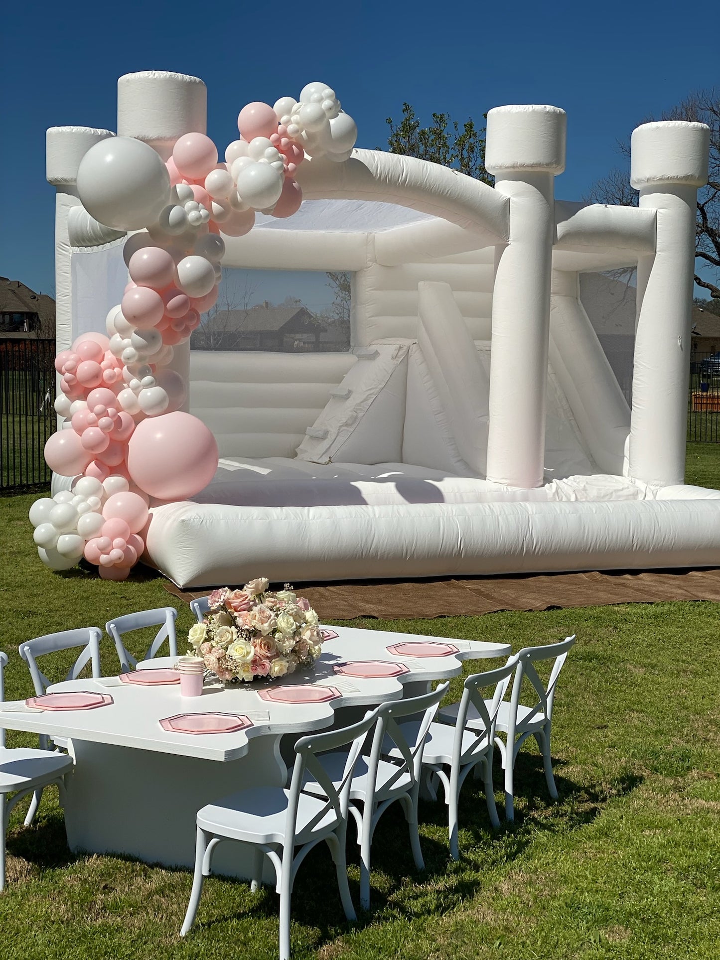 Modern palace - triple white bounce house combo