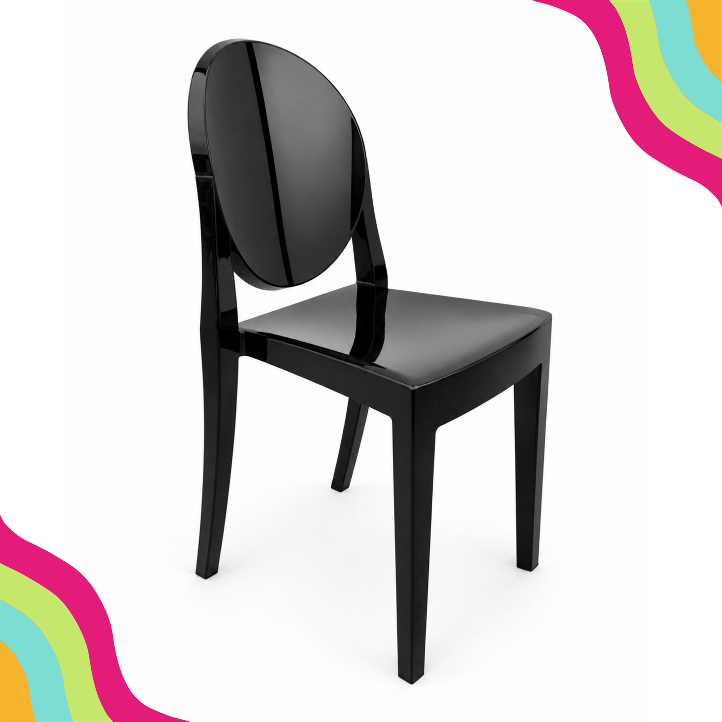 Stylish black transparent ghost kids chair for themed birthday parties and event seating in Dallas-Fort Worth - DFW Confetti Bounce