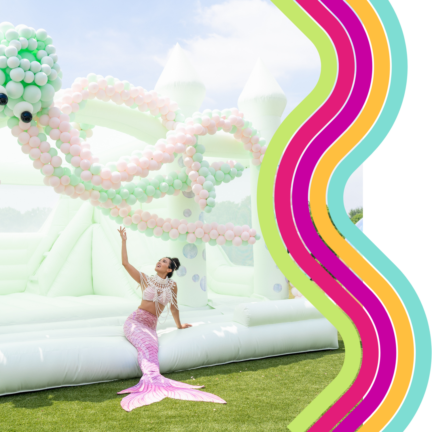 Dallas and Fort Worth bounce houses. White bounce house, modern bounce houses, slide bounce houses, and bubble house.
