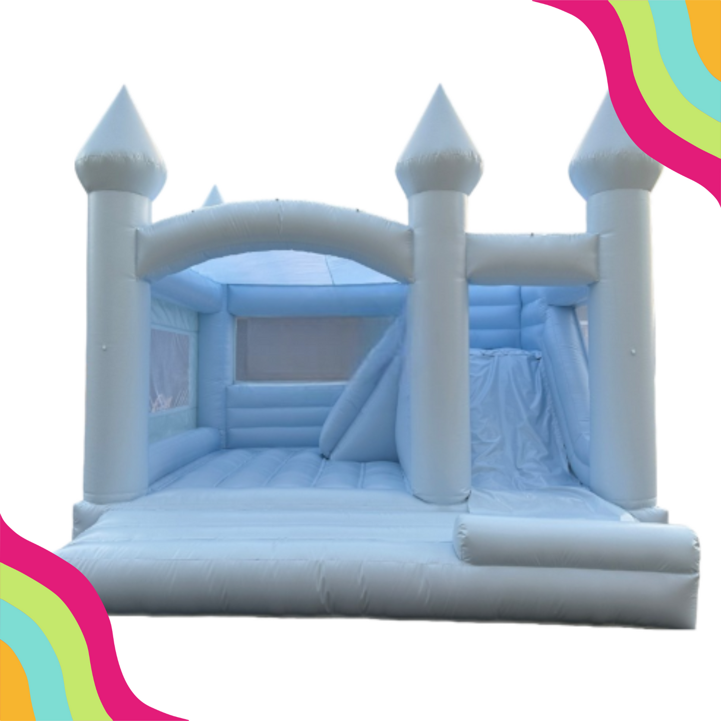 Check it out! The ultimate modern pastel blue bounce house is ready to take your celebration to the next level! Serving the heart of Dallas Fort Worth, TX, this is the perfect addition to any event.