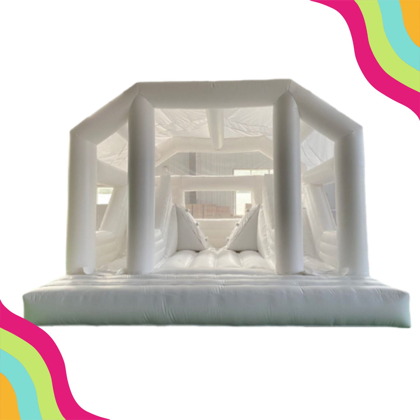 Family-owned business serving DFW with modern and aesthetic white, pink, black, and more bounce houses. white bounce house rentals in Dallas Fort Worth. bounce house white rental near me. modern bounce house rental