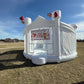 Modern minimalist white bounce house "The Opal" featuring dual inflatable slides and mesh netting for visible play - DFW Confetti Bounce
