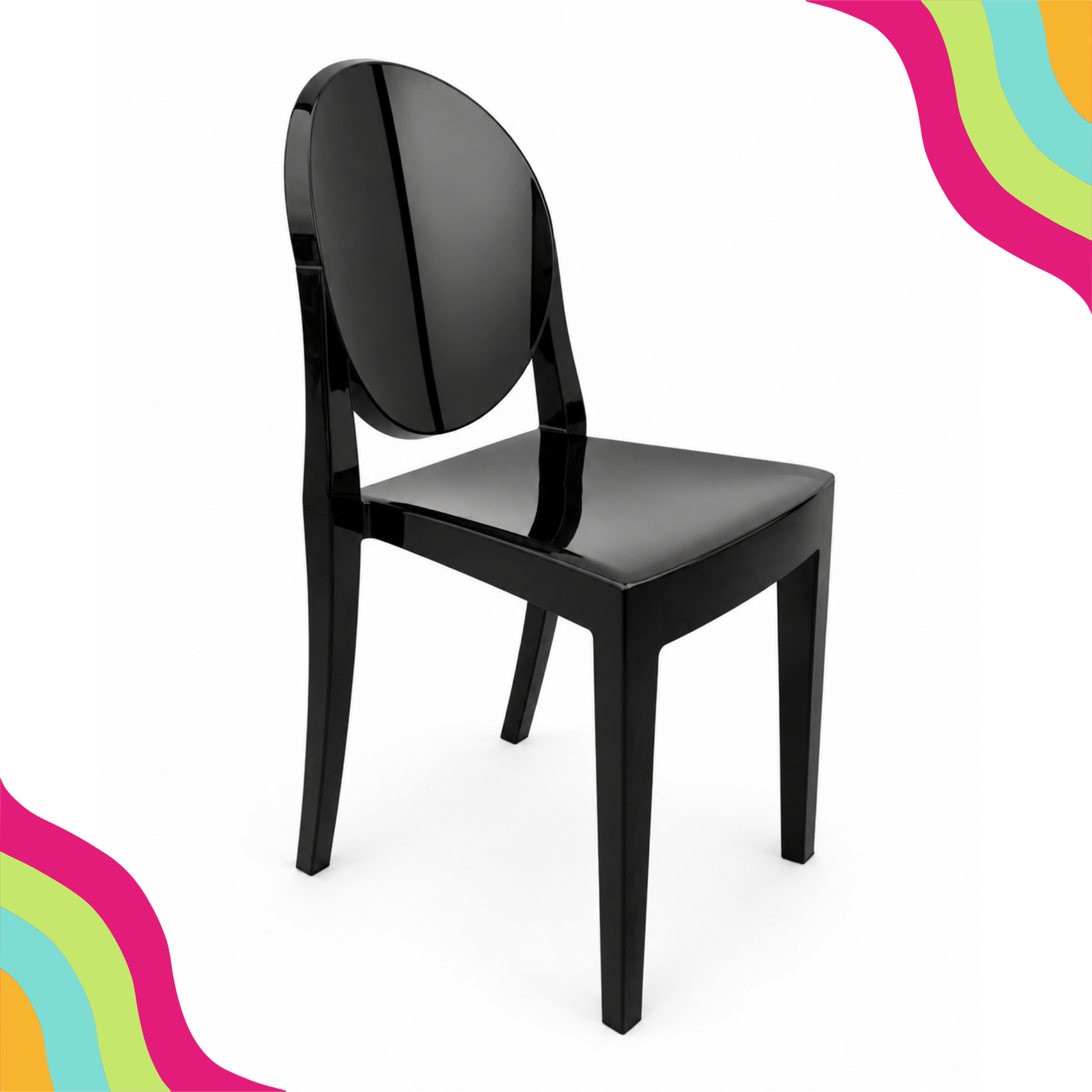 Stylish black transparent ghost kids chair for themed birthday parties and event seating in Dallas-Fort Worth - DFW Confetti Bounce