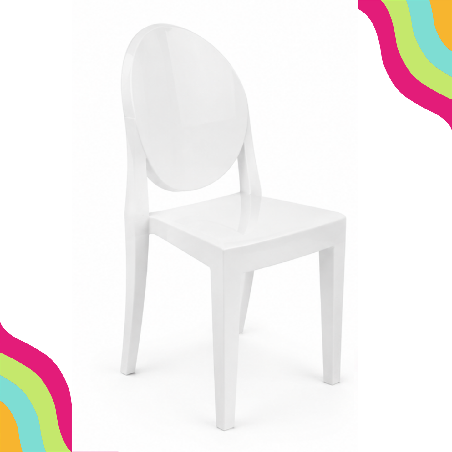 Add a stylish finishing touch to your next event with our White Acrylic Ghost Kids Chairs from DFW Confetti Bounce DFW Party Rentals.