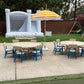 modern pastel blue bounce house 
Modern bounce house 
Kids seating 