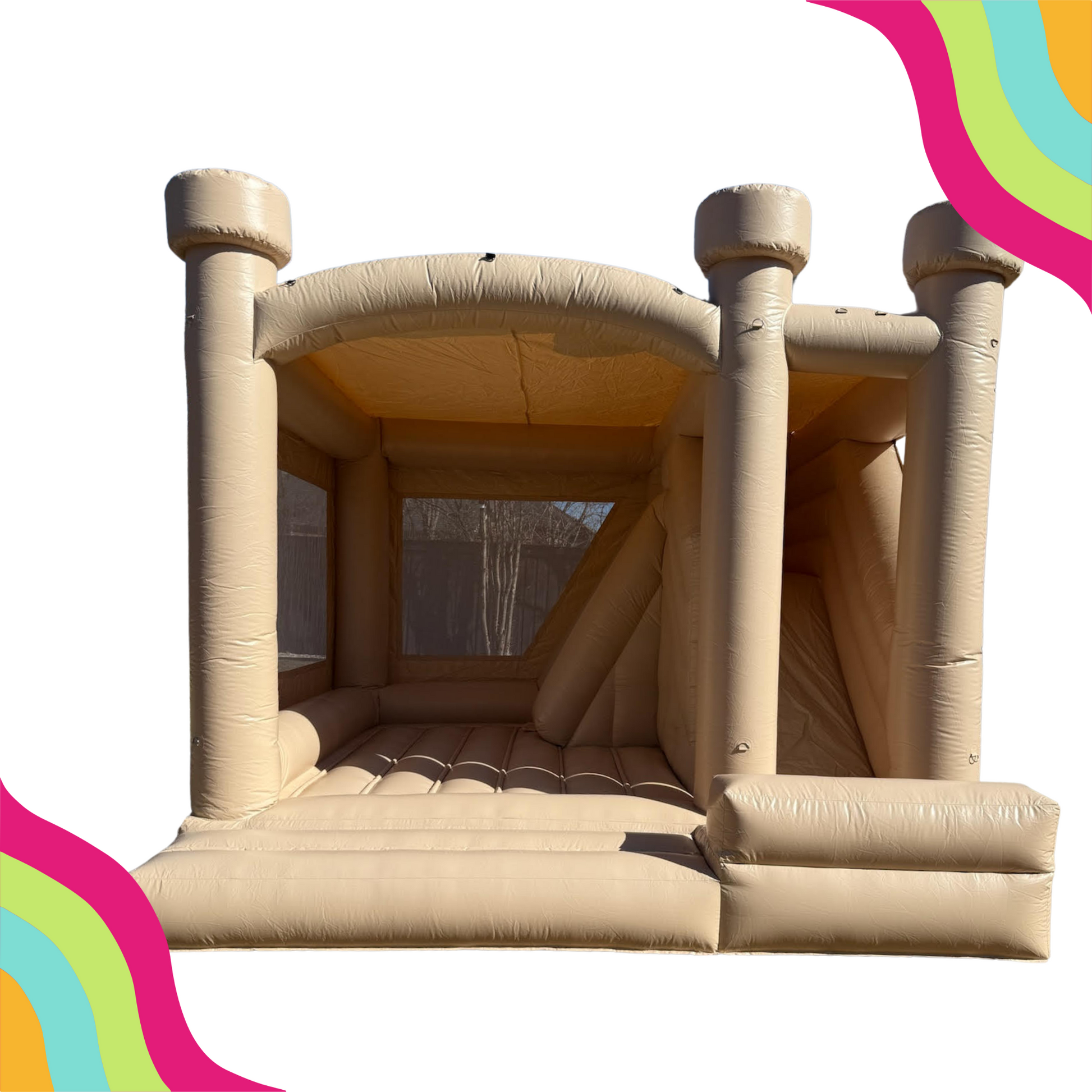 DFW Confetti Bounce white bounce house rental, modern bounce house, modern bounce house rental Dallas Fort Worth 