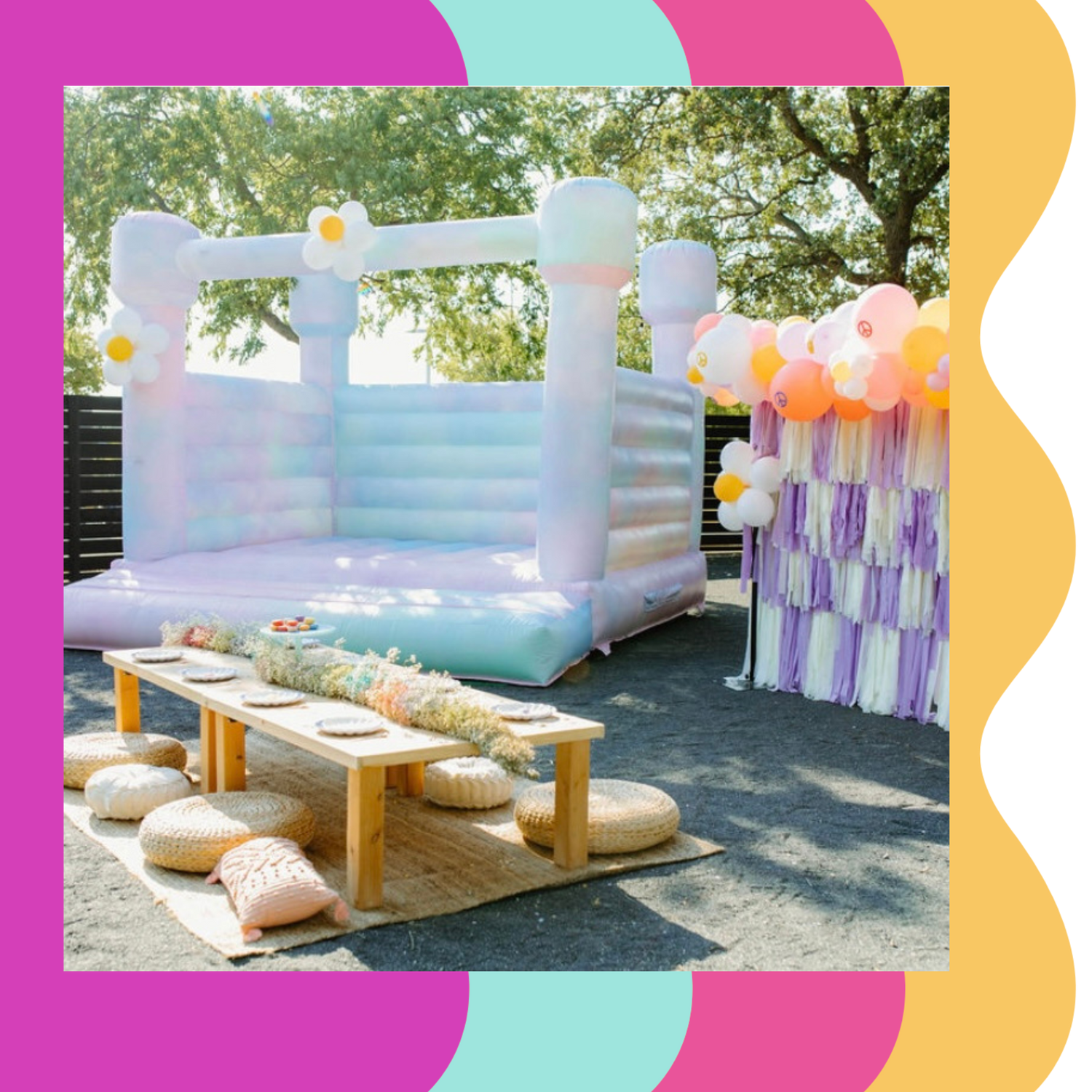 DFW Confetti Bounce # 1 best monochromatic modern bounce house company. Specializing in uniquely designed inflatables and party furniture.