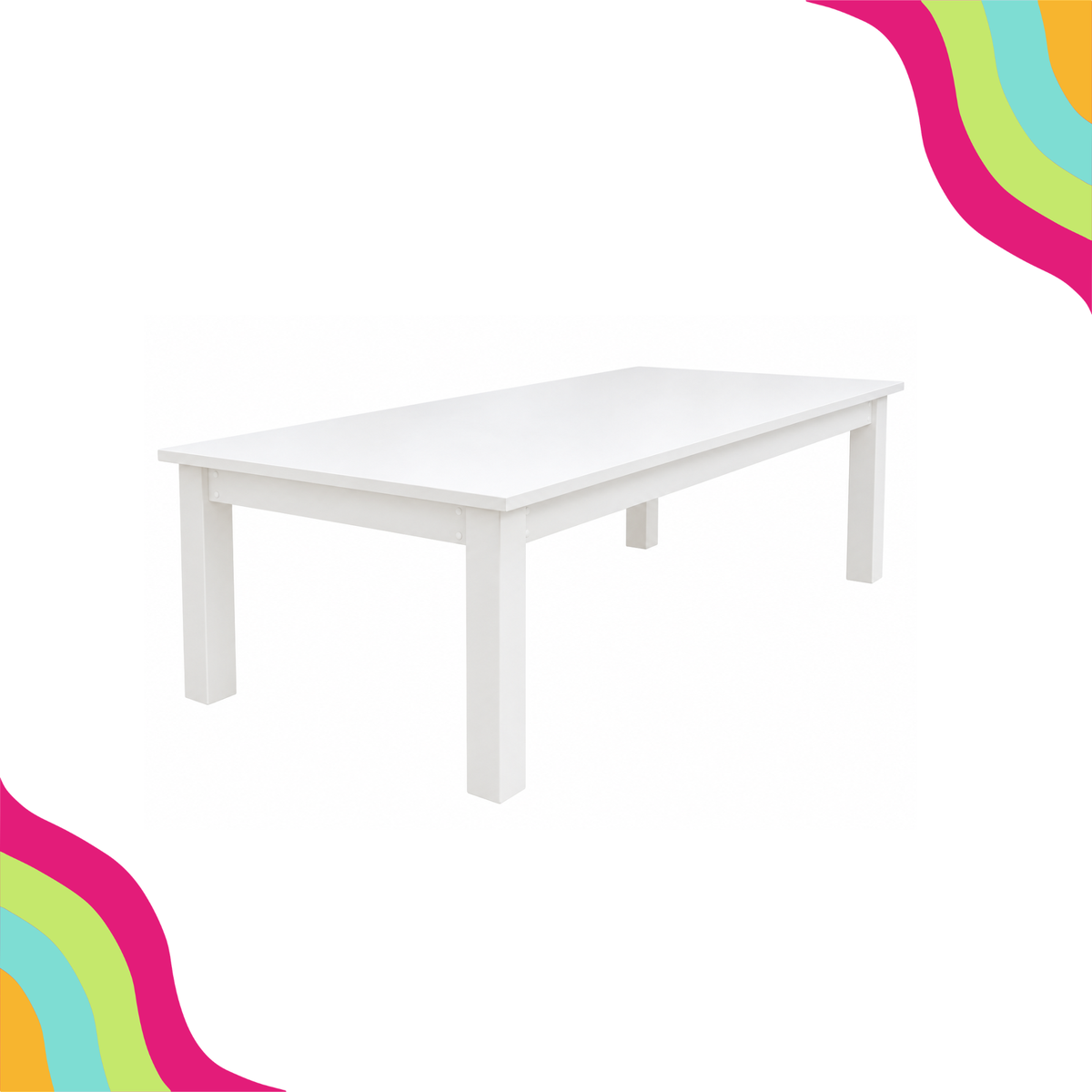 Dallas Kids Table in Standard White available for rent from DFW Confetti Bounce, ideal for children’s birthday parties, milestone celebrations, baby showers, and stylish kids’ seating setups in Dallas–Fort Worth, Texas.