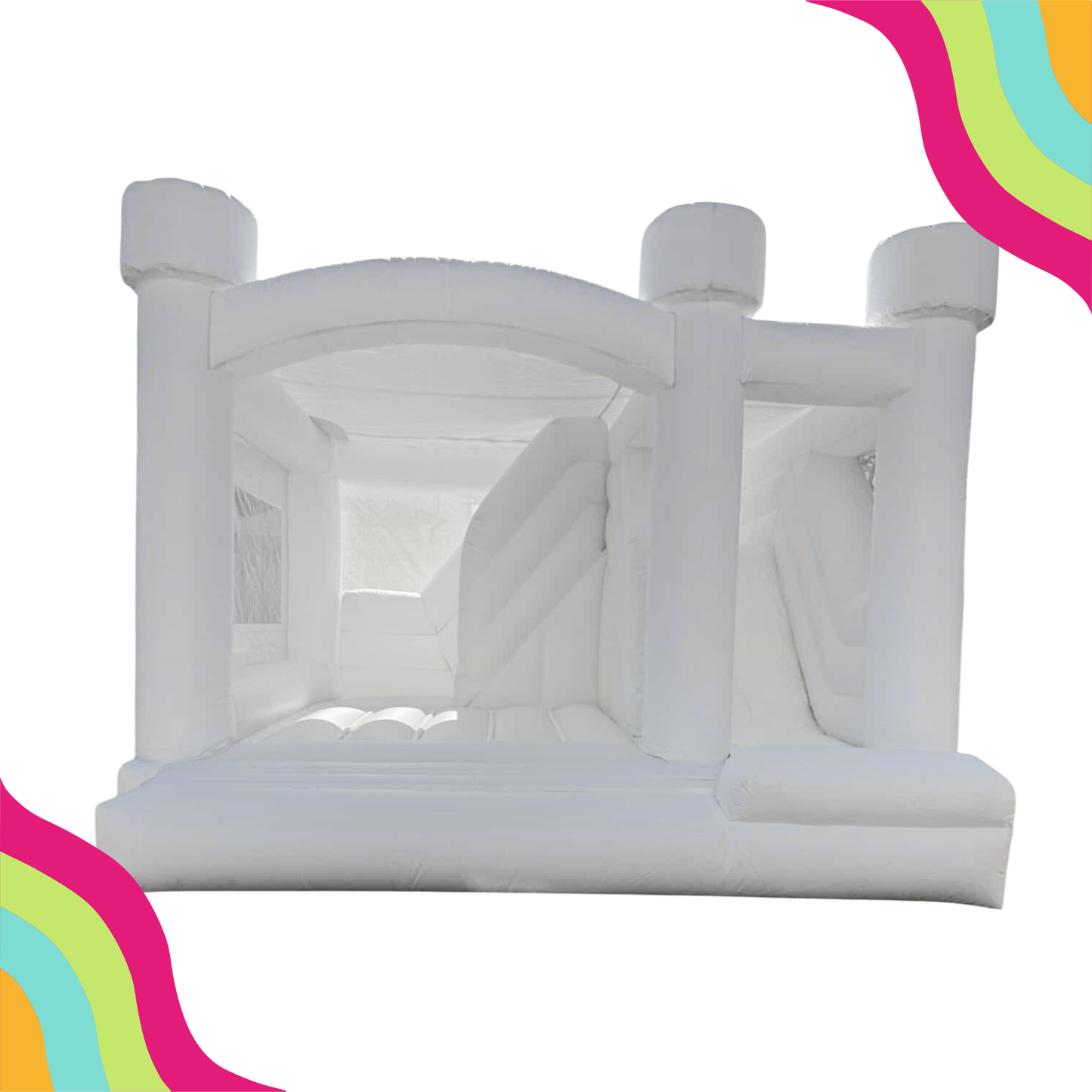 White bounce house rental 
White bounce and slide 
modern bounce house rental 