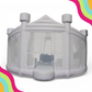 Modern minimalist white bounce house "The Opal" featuring dual inflatable slides and mesh netting for visible play - DFW Confetti Bounce